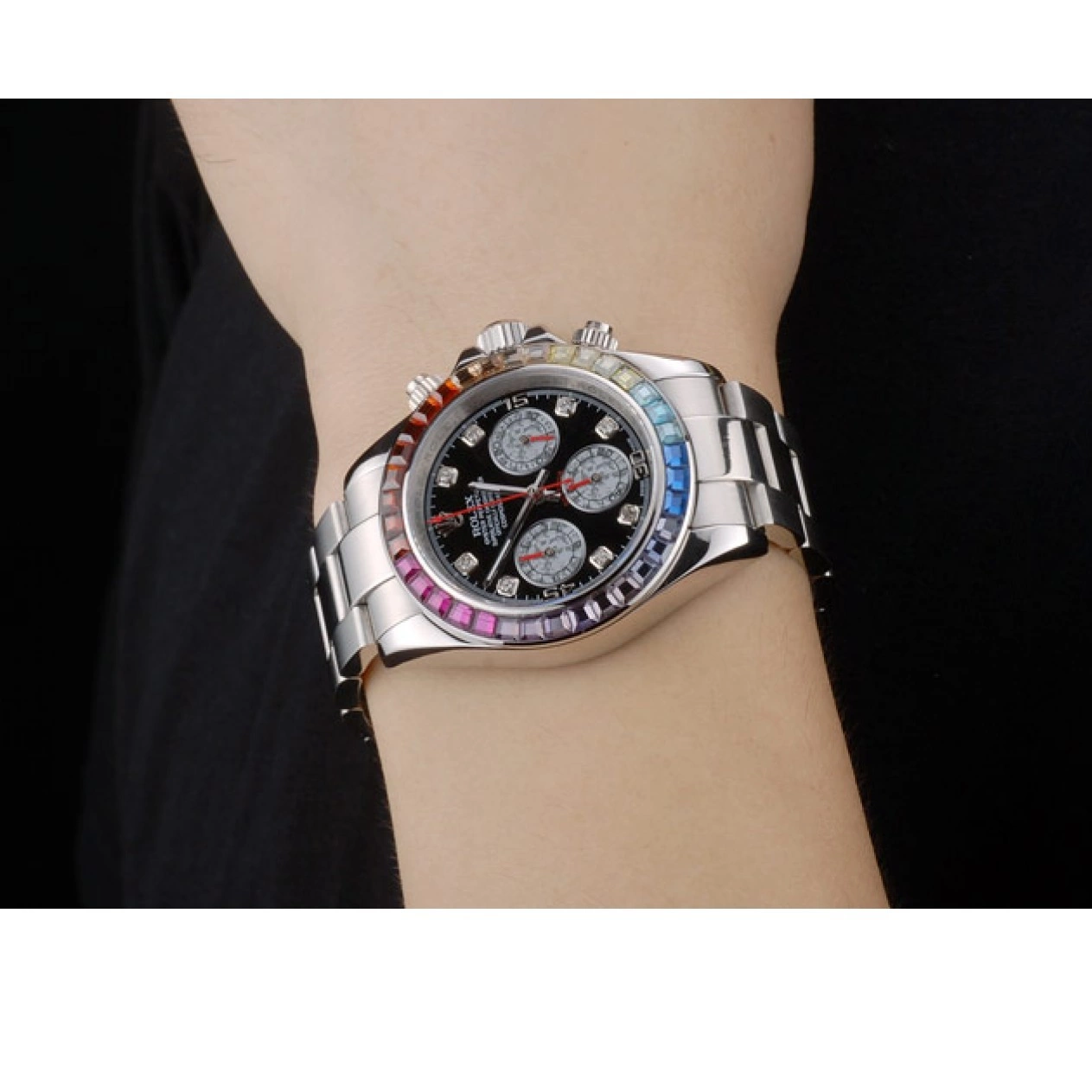 Aaa replica watch Strap Cosmograph Rainbow 80250 Black Bezel Daytona Steep Rolex Stainless Dial Crystals 0627